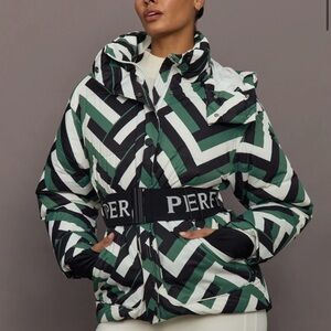 Perfect Moment Green and Black Chevron Puffer Jacket